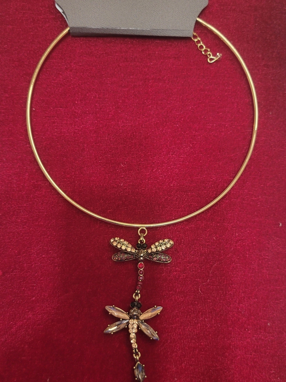 Express Gold-Tone Dragonfly Choker Necklace with Clear Crystals